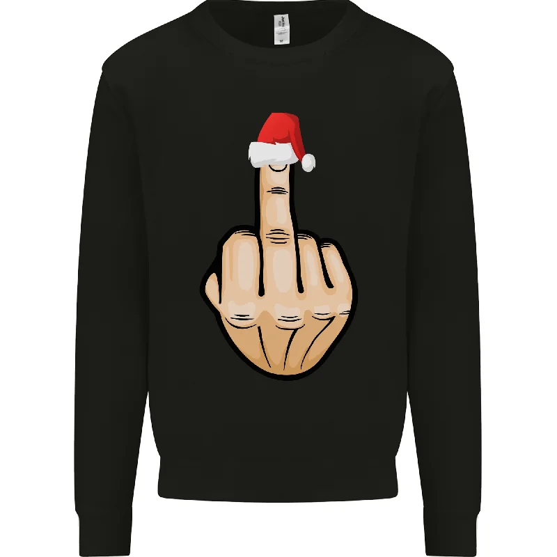 Bah Humbug Finger Flip Funny Christmas Rude Mens Sweatshirt Jumper Hoodie with Cuffed Sleeves Snug Secure