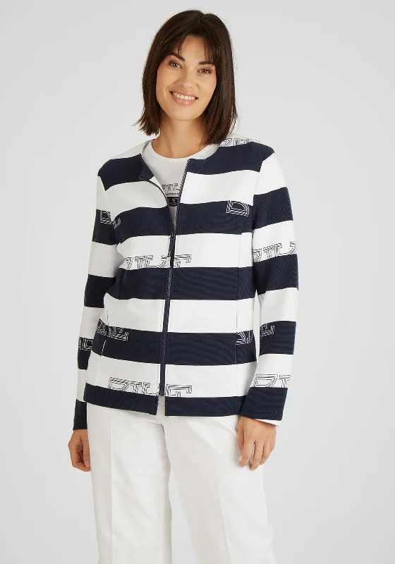 Rabe Jacket & T-Shirt Twinset, White & Navy Knit Fabric Woven Fabric Fleece Fabric