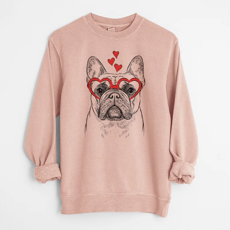 Valentine Acelynn the French Bulldog - Unisex Pigment Dyed Crew Sweatshirt Hoodie with Elastic Waist Stretchable Comfortable