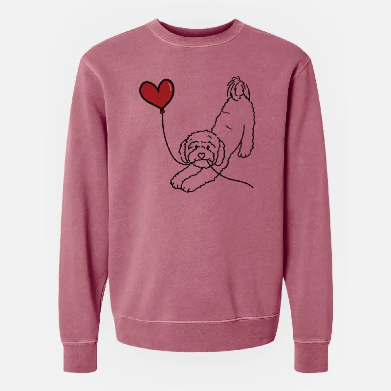 Cavapoo Heart String - Unisex Pigment Dyed Crew Sweatshirt Hoodie with Half-Zip Sporty Casual