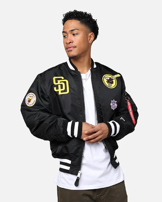 New Era X Alpha Series X MLB San Diego Padres MA-1 Bomber Jacket Black Rayon Jacket Velvet Jacket Corduroy Jacket