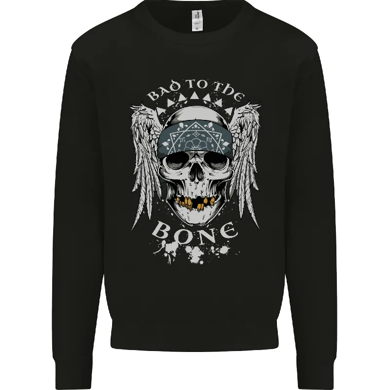 Bad 2 the Bone Biker Skull Angel Motorcycle Mens Sweatshirt Jumper Hoodie Dress Longline Feminine