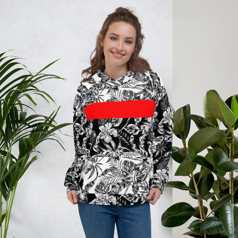 65 MCMLXV Unisex Positive/Negative Tropical Floral Print Fleece Hoodie Hoodie with Toggle Buttons Decorative Unique