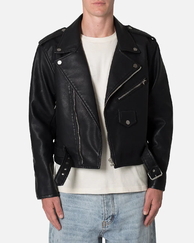 MNML Leather Moto Jacket Black Faux Fur Jacket Real Fur Jacket Shearling Jacket