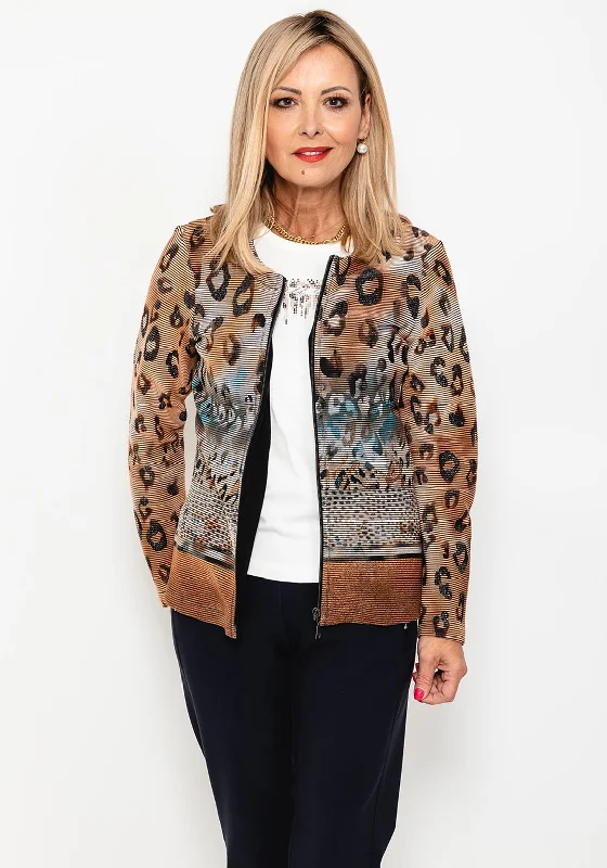 Rabe Animal Print Jacket & T-Shirt Twinset, Brown & White Multi Embroidered Jacket Appliqued Jacket Beaded Jacket