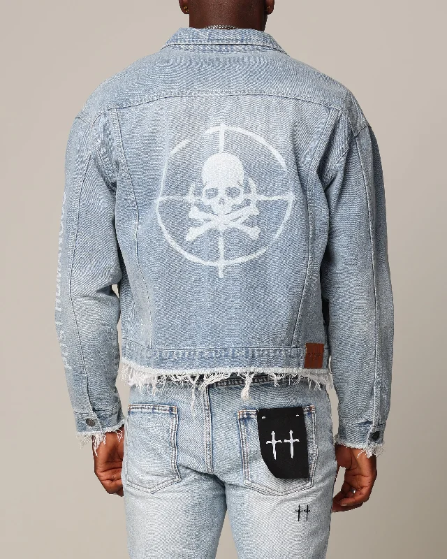 Saint Morta Post Humanous Denim Jacket Blue Wash Welt Pockets Slit Pockets Flap Pockets