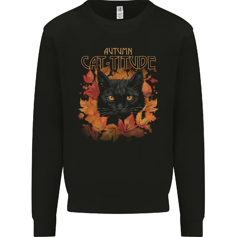 Autumn Catitude Cat Mens Sweatshirt Jumper Hoodie with Turtle Neck Cozy Winter