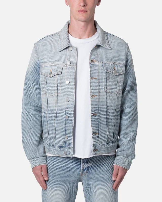 MNML Western Crosshatch Trucker Denim Jacket Blue Bomber Jacket Anorak Windbreaker