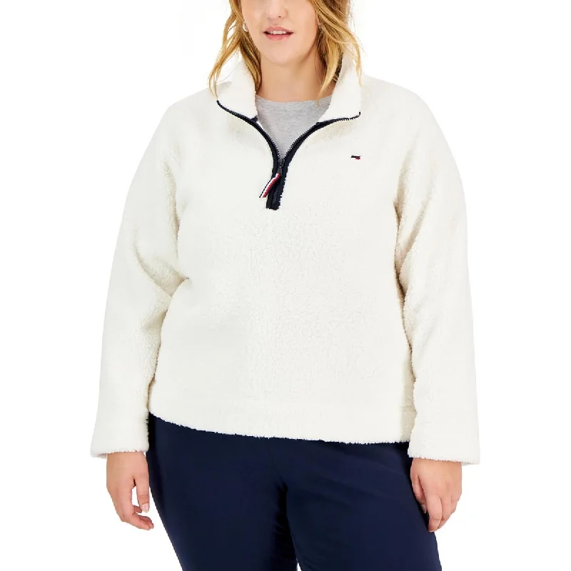 Plus Womens Sherpa Long Sleeve 3/4 Zip Pullover Spaghetti Sleeve Top