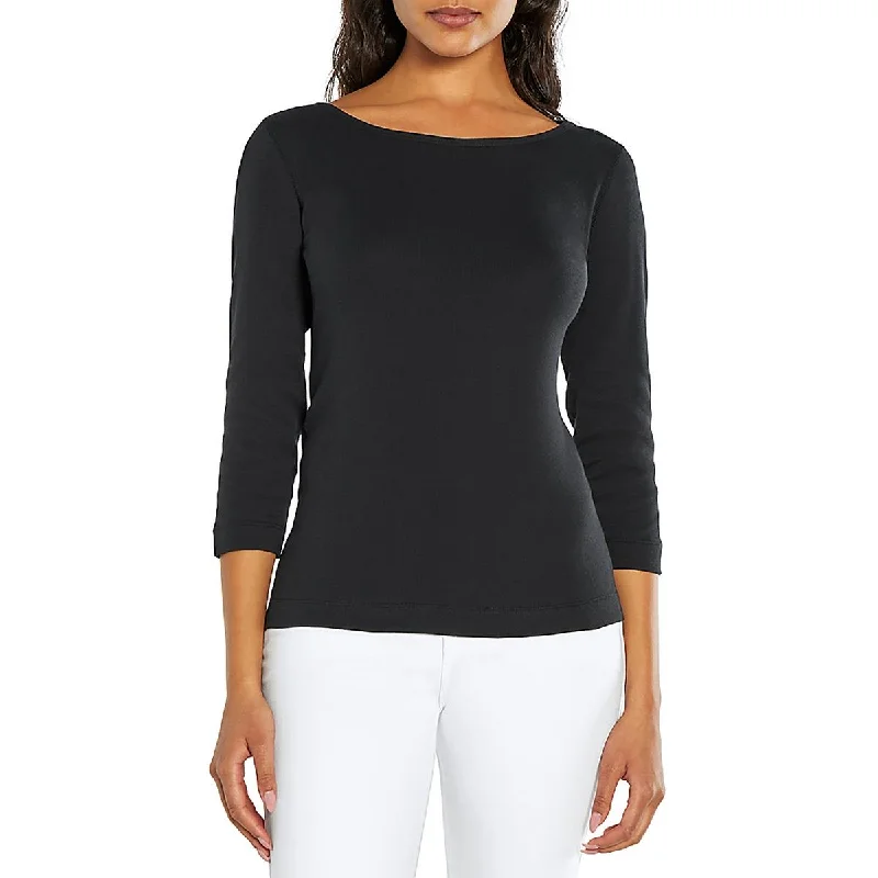 Womens Cotton Boat Neck Pullover Top Tight Sleeve Top