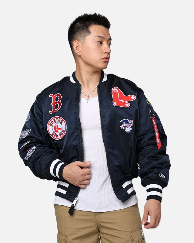 New Era X Alpha Series X MLB Boston Red Sox MA-1 Bomber Jacket Navy Ribbed Jacket Pleated Jacket Ruffled Jacket