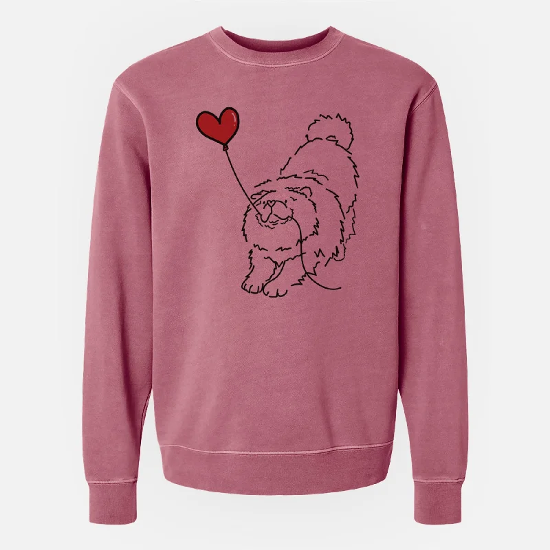 Chow Chow Heart String - Unisex Pigment Dyed Crew Sweatshirt Hoodie with Hem Embroidery Detailed Premium