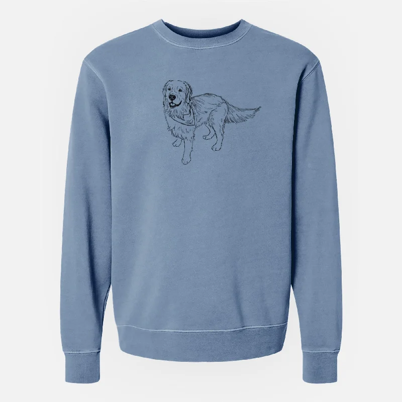 Doodled Reggie the Golden Retriever - Unisex Pigment Dyed Crew Sweatshirt Zip Hoodie Drawstring Kangaroo Pocket