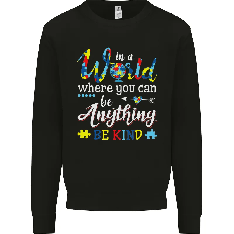 Autism In a World Be Kind Autistic ASD Mens Sweatshirt Jumper Hoodie with Print Artistic Unique