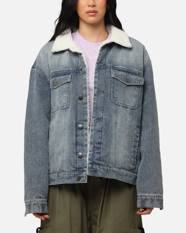 Saint Morta Sherpa Boxy Denim Jacket Dirty Denim Toggled Jacket Drawstring Jacket Belted Jacket