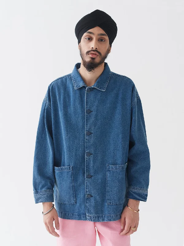 LO Chore Jacket - Blue Denim Front Pockets Side Pockets Patch Pockets