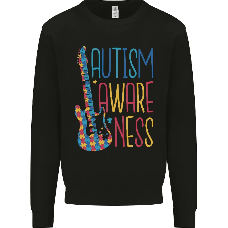 Autism Awareness Guitar Guitarist Mens Sweatshirt Jumper Hoodie with Hem Embroidery Detailed Premium