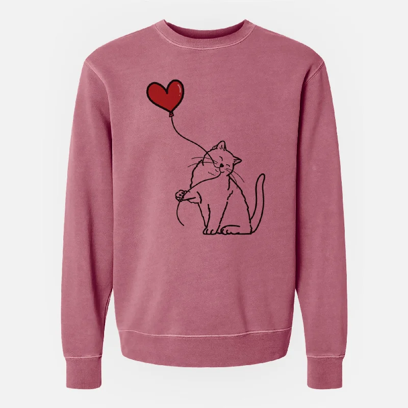 British Shorthair Cat Heart String - Unisex Pigment Dyed Crew Sweatshirt Hoodie with Embroidery Detailed Premium