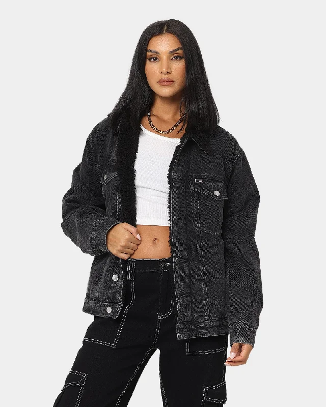 Tommy Jeans Oversized SherpaJacket Denim Black Front Pockets Side Pockets Patch Pockets