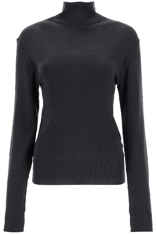 seamless high-neck pullover without TO1280 LK1032 GRANITE BLACK Lapel Neck Sweater