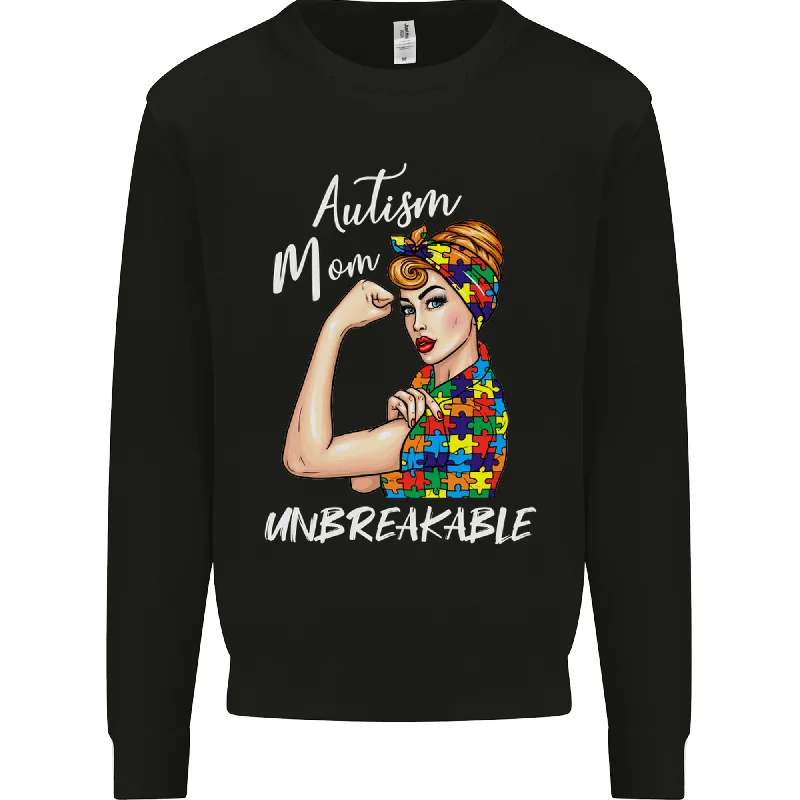 Autistic Mum Unbreakable Autism ASD Mens Sweatshirt Jumper Hoodie with Crew Neck Simple Timeless