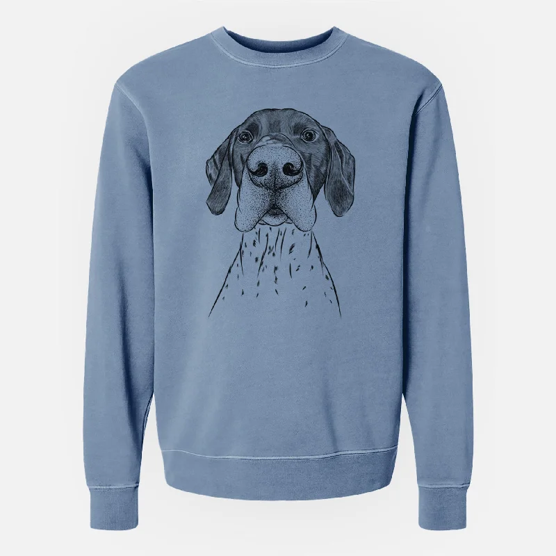 Bare Booze the German Shorthaired Pointer - Unisex Pigment Dyed Crew Sweatshirt Hoodie with Hem Elastic Stretchable Comfortable