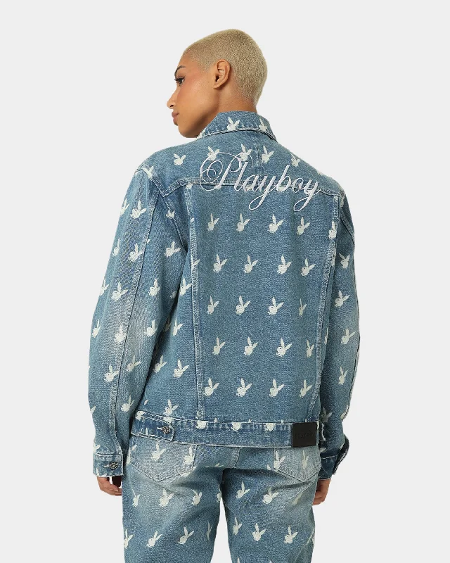 Playboy By CK Players Denim Jacket Vintage Blue Chenille Fabric Brocade Fabric Lace Fabric