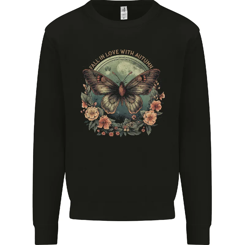 Autumn Butterfly and Flowers Mens Sweatshirt Jumper Hoodie with High Neck Warm Protective