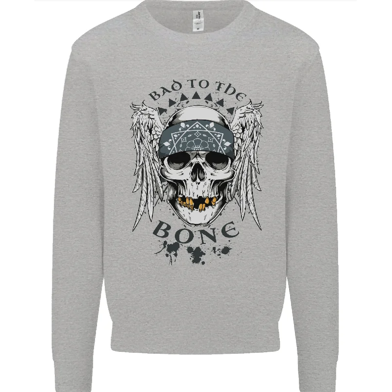 Bad to the Bone Biker Skull Angel Motorbike Mens Sweatshirt Jumper Hoodie with Distressed Vintage Worn