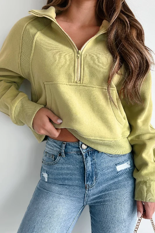 Always Low Key Half-Zip Pullover (Sage Green) Wrist Length Sleeve