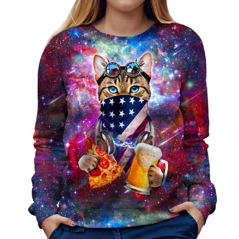 USA Rave Cat Womens Sweatshirt Hoodie with Emblem Brand Identity