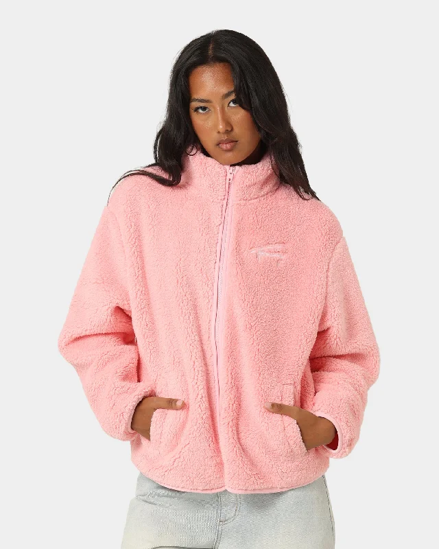 Tommy Jeans Women's TJW Relaxed Signature Polar Zip Jacket Aloha Pink Ribbed Jacket Pleated Jacket Ruffled Jacket