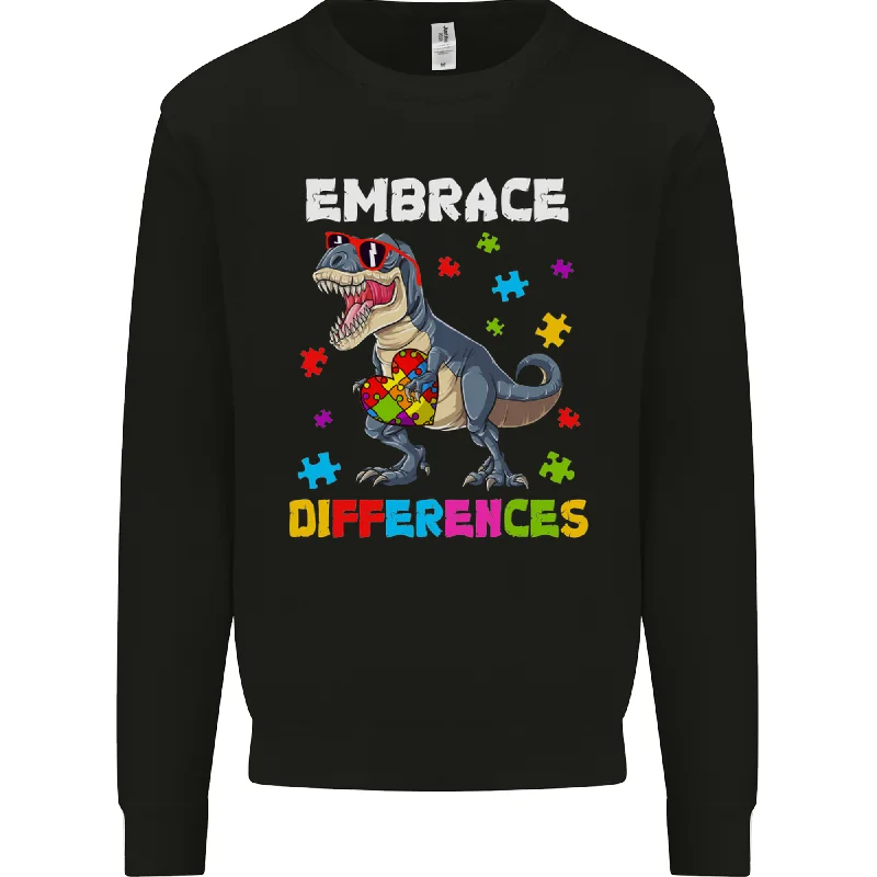 Autism T-Rex Embrace Differences Autistic Mens Sweatshirt Jumper Hoodie with Metallic Shiny Futuristic