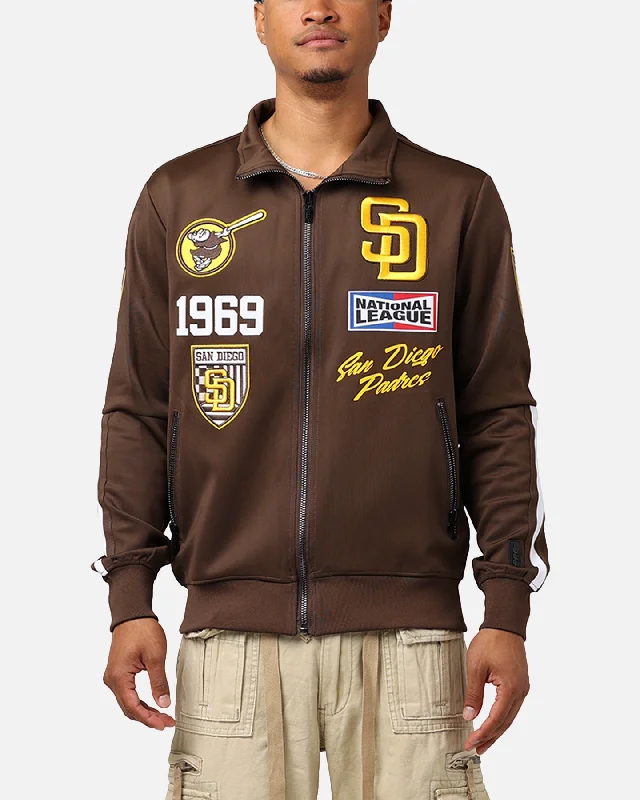 Pro Standard San Diego Padres Fast Lane Track Jacket Brown Embroidered Jacket Appliqued Jacket Beaded Jacket