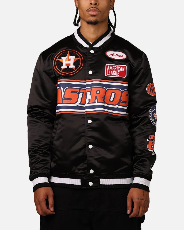 New Era Houston Astros 2024 Rally Drive Jacket Black/White Denim Fabric Leather Fabric Suede Fabric