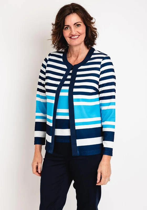 Avalon Striped Jacket & Top Twinset, Navy Nylon Jacket Polyester Jacket Spandex Jacket