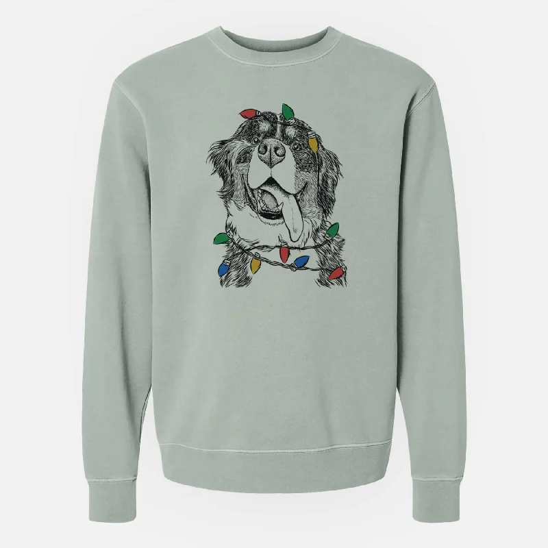 Christmas Lights Theo the Bernese Mountain Dog - Unisex Pigment Dyed Crew Sweatshirt Hoodie with Tied Waist Feminine Flattering