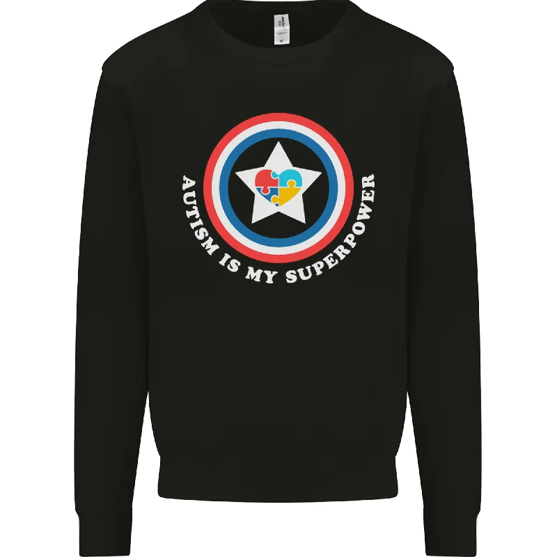 Autism Is My Superpower Autistic Mens Sweatshirt Jumper Hoodie with Ribbed Cuffs Snug Fit Comfort