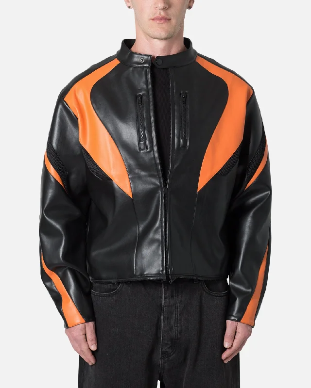 MNML Cropped Leather Race Jacket Black/Orange Plaid Jacket Tartan Jacket Houndstooth Jacket