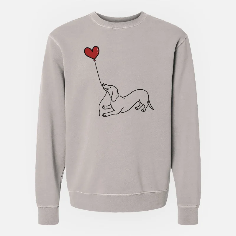 Dachshund Heart String - Unisex Pigment Dyed Crew Sweatshirt Hoodie with Rolled Sleeves Casual Relaxed