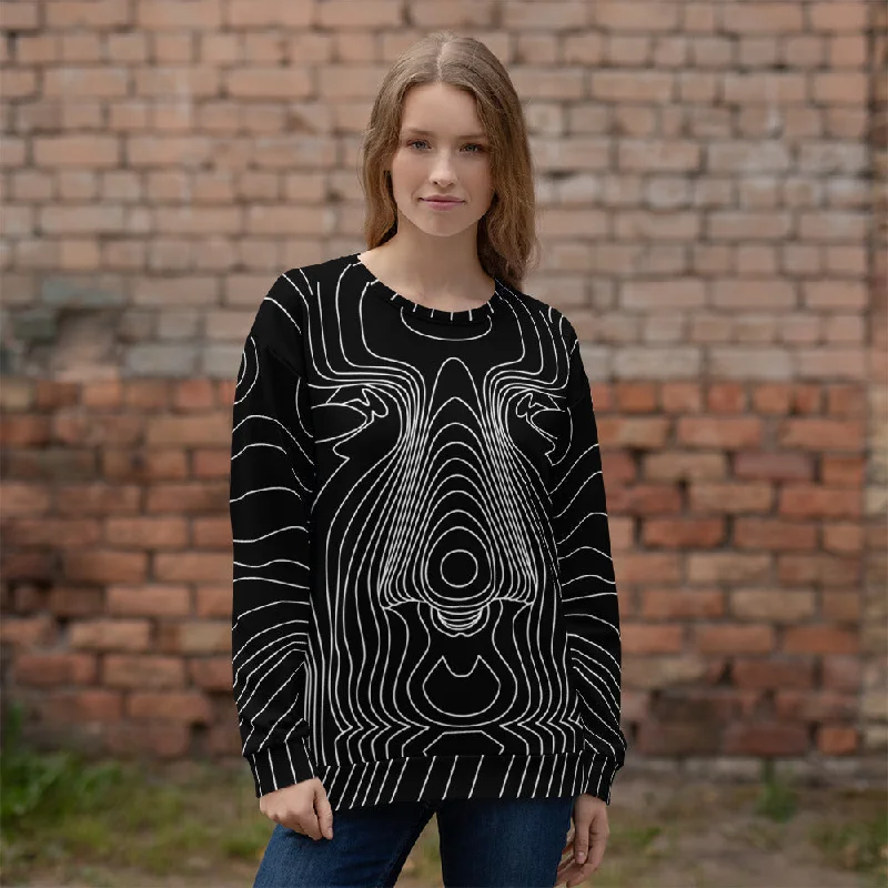 65 MCMLXV Unisex Black Digital Face Topography Print Sweatshirt Hoodie with Applique Textured Unique