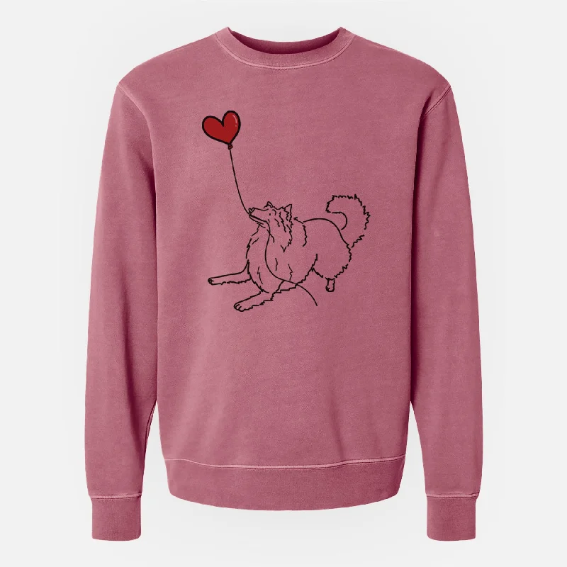 Rough Collie Heart String - Unisex Pigment Dyed Crew Sweatshirt Hoodie with Rolled Sleeves Casual Relaxed