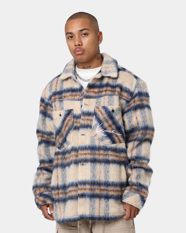 Karl Kani Chest Signature Check Wool Blend Jacket Sand Cardigan Sweater Pullover