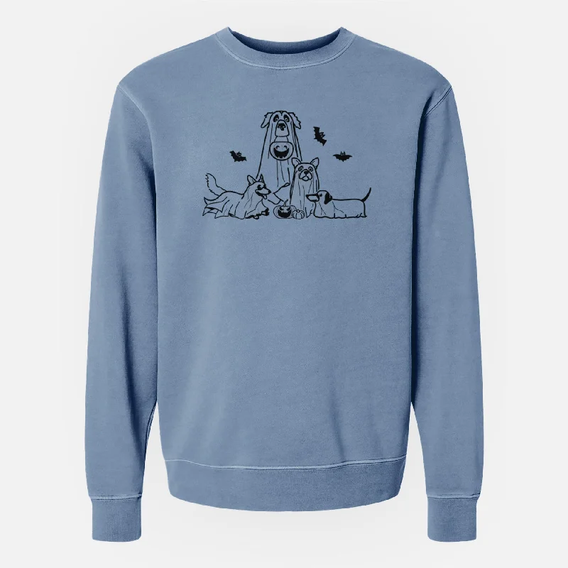 Ghost Pups - Unisex Pigment Dyed Crew Sweatshirt Hoodie with Drawcord Adjustable Secure