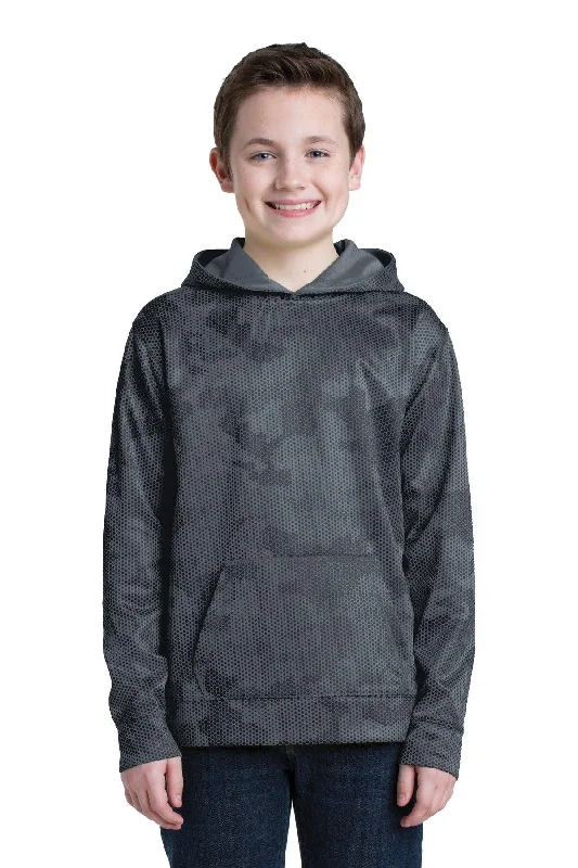 Sport-Tek Youth Sport-Wick CamoHex Fleece Hooded Pullover.  YST240 Besom Neck Pullover