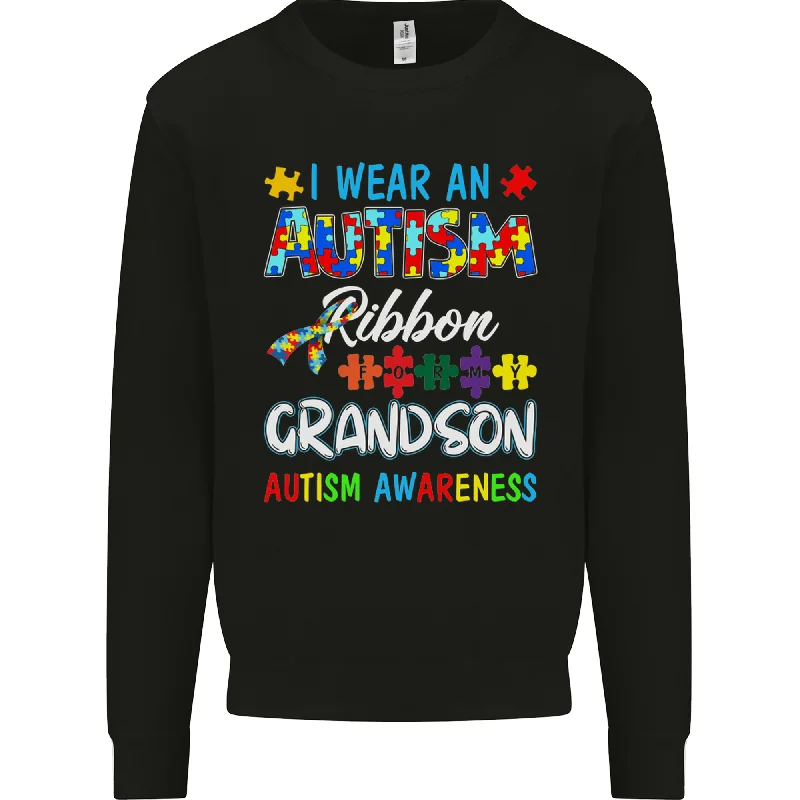 Autism Ribbon For My Grandson Autistic ASD Mens Sweatshirt Jumper Hoodie with Lace Feminine Delicate