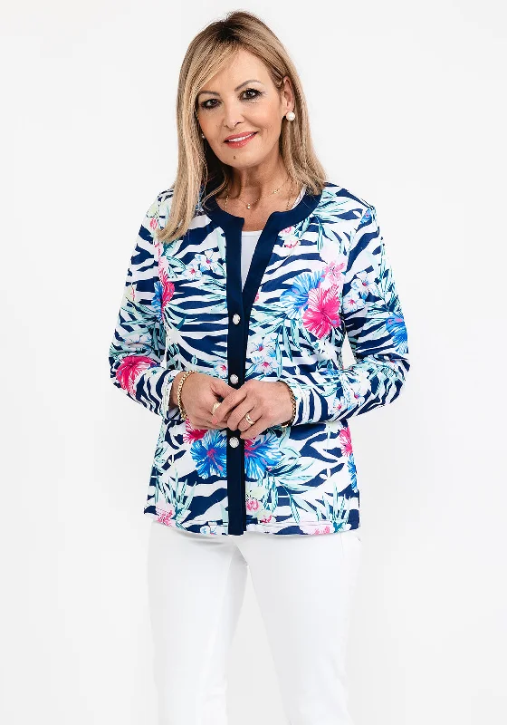 Avalon Tropical Print Jacket & Top Twinset, Navy Multi Satin Jacket Silk Jacket Chiffon Jacket