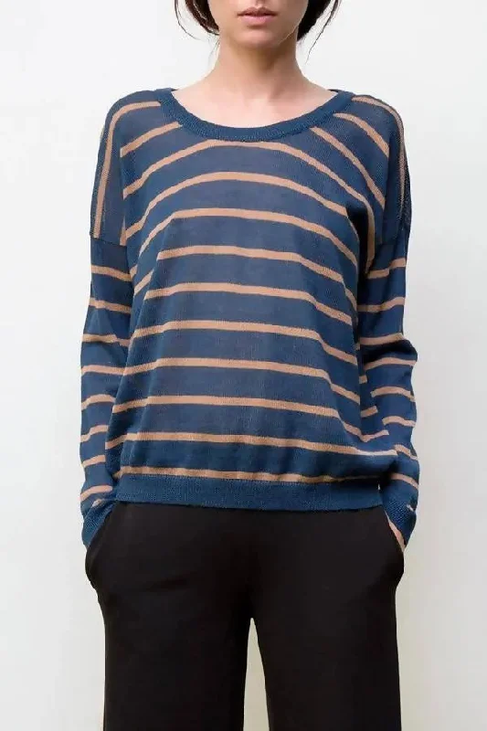 nini stripes pullover - blue / camel Wide Sleeve Pullover