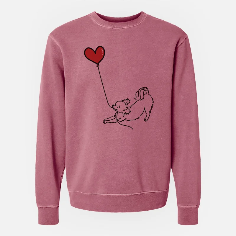 Long Haired Chihuahua Heart String - Unisex Pigment Dyed Crew Sweatshirt Hoodie with Exposed Zipper Edgy Industrial