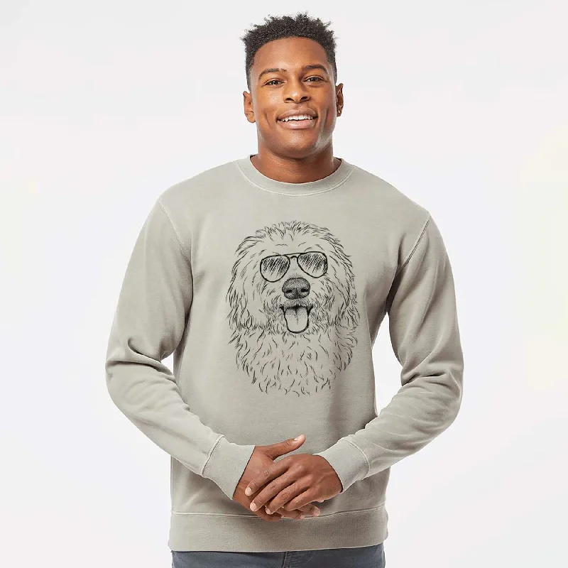 Aviator Barry the Old English Sheepdog - Unisex Pigment Dyed Crew Sweatshirt Hoodie with Fur Luxurious Winter